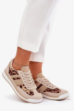 Online Boto Buty Sportowe Sneakersy Damskie Panterka Beżowo-Brązowe Galabis