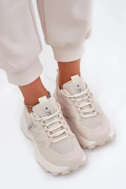 Buty Sportowe Sneakersy Damskie Na Grubej Podeszwie Beżowe Prononice Damskie Sneakersy Damskie