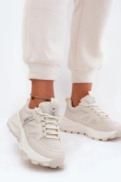 Buty Sportowe Sneakersy Damskie Na Grubej Podeszwie Beżowe Prononice Damskie Sneakersy Damskie