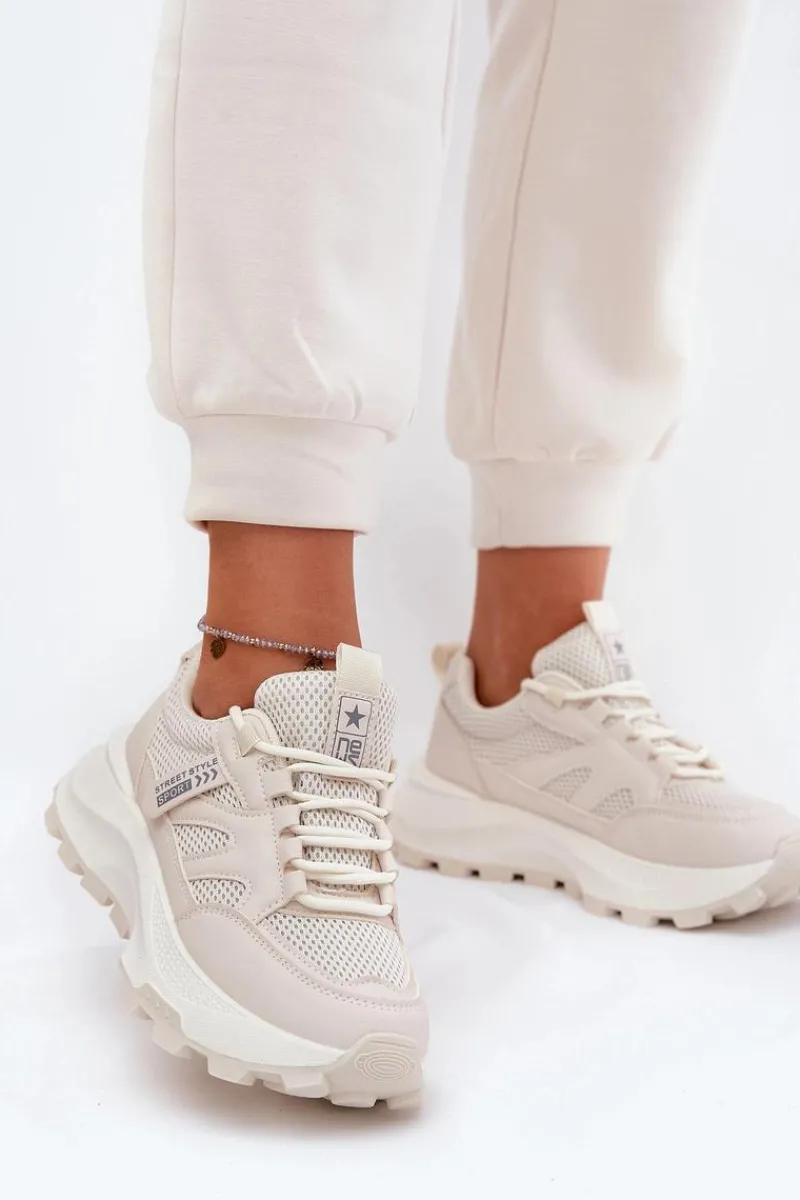 Buty Sportowe Sneakersy Damskie Na Grubej Podeszwie Beżowe Prononice Damskie Sneakersy Damskie