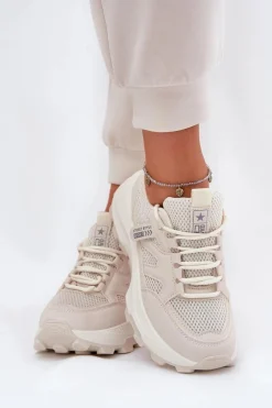 Buty Sportowe Sneakersy Damskie Na Grubej Podeszwie Beżowe Prononice Damskie Sneakersy Damskie