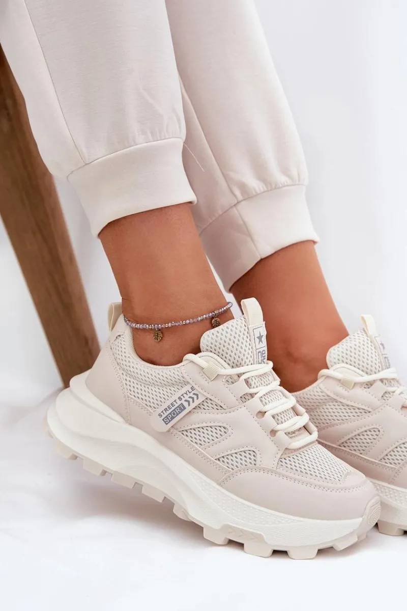 Buty Sportowe Sneakersy Damskie Na Grubej Podeszwie Beżowe Prononice Damskie Sneakersy Damskie