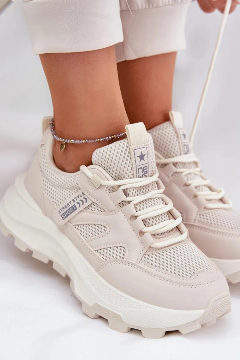 Buty Sportowe Sneakersy Damskie Na Grubej Podeszwie Beżowe Prononice Damskie Sneakersy Damskie