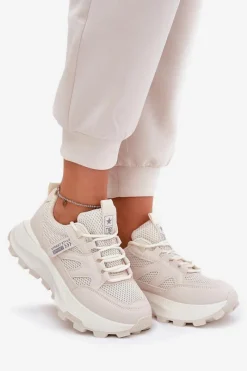 Buty Sportowe Sneakersy Damskie Na Grubej Podeszwie Beżowe Prononice Damskie Sneakersy Damskie