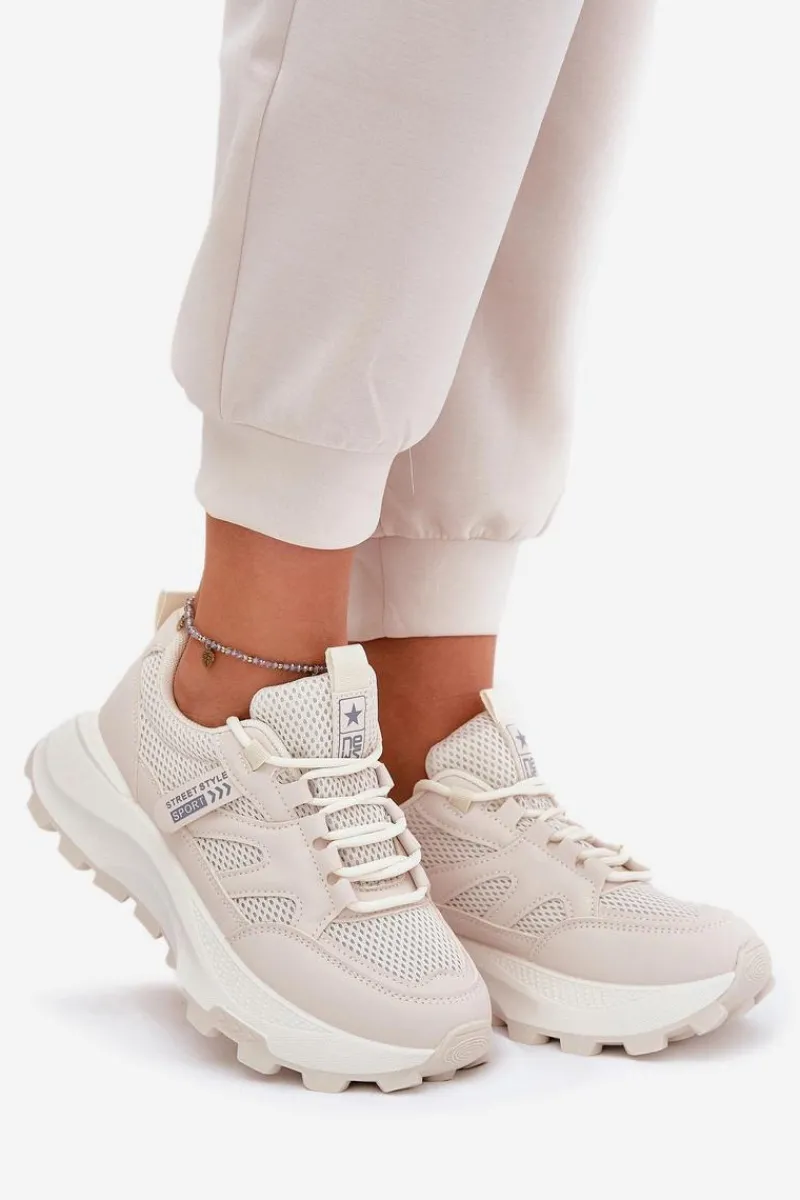 Buty Sportowe Sneakersy Damskie Na Grubej Podeszwie Beżowe Prononice Damskie Sneakersy Damskie
