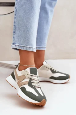 Sneakersy Damskie>Boto Buty Sportowe Sneakersy Damskie Beżowo-Zielone Britma Beżowy
