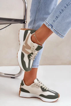 Sneakersy Damskie>Boto Buty Sportowe Sneakersy Damskie Beżowo-Zielone Britma Beżowy