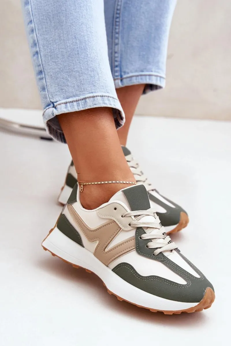 Sneakersy Damskie>Boto Buty Sportowe Sneakersy Damskie Beżowo-Zielone Britma Beżowy