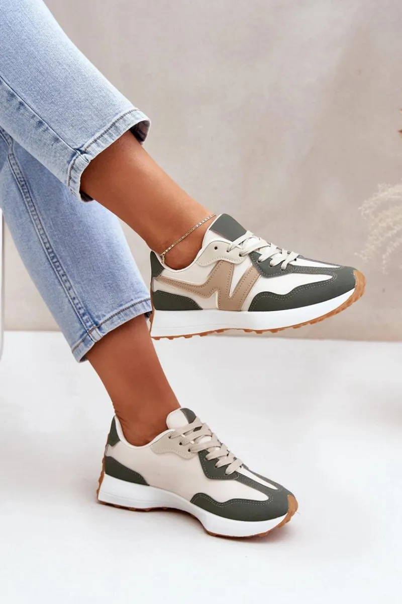 Sneakersy Damskie>Boto Buty Sportowe Sneakersy Damskie Beżowo-Zielone Britma Beżowy