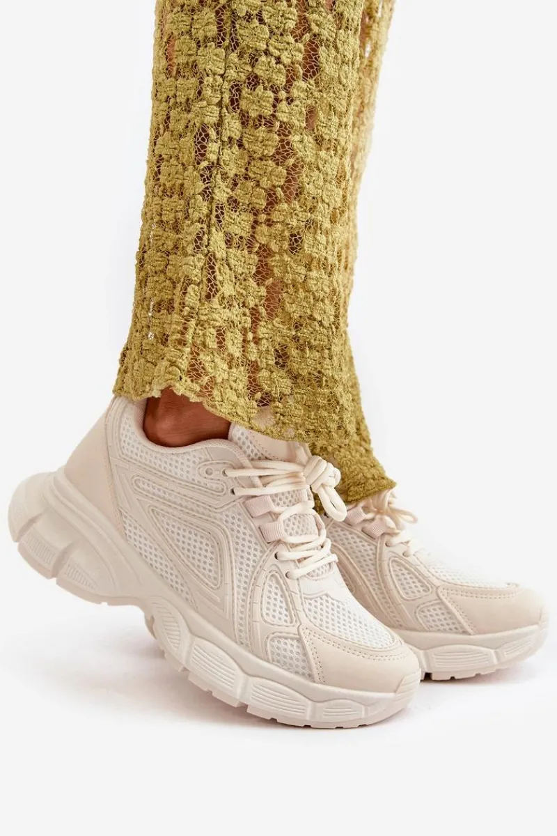 Sneakersy Damskie>Boto Buty Sportowe Sneakersy Damskie Beżowe Timoci Beżowy