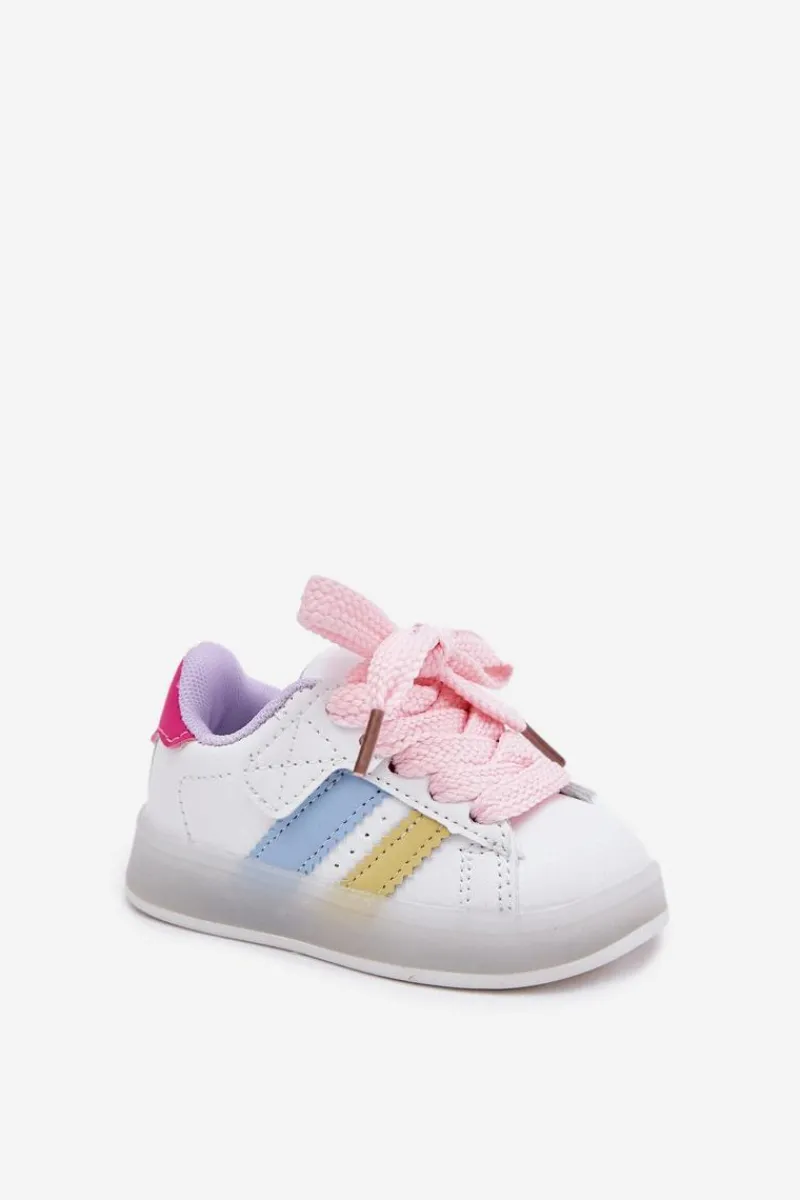 Chłopięce|Dziewczęce>Boto Buty Sportowe Sneakersy Dziecięce Ze Świecącą Podeszwą Biało-Różowe Arielle Biały