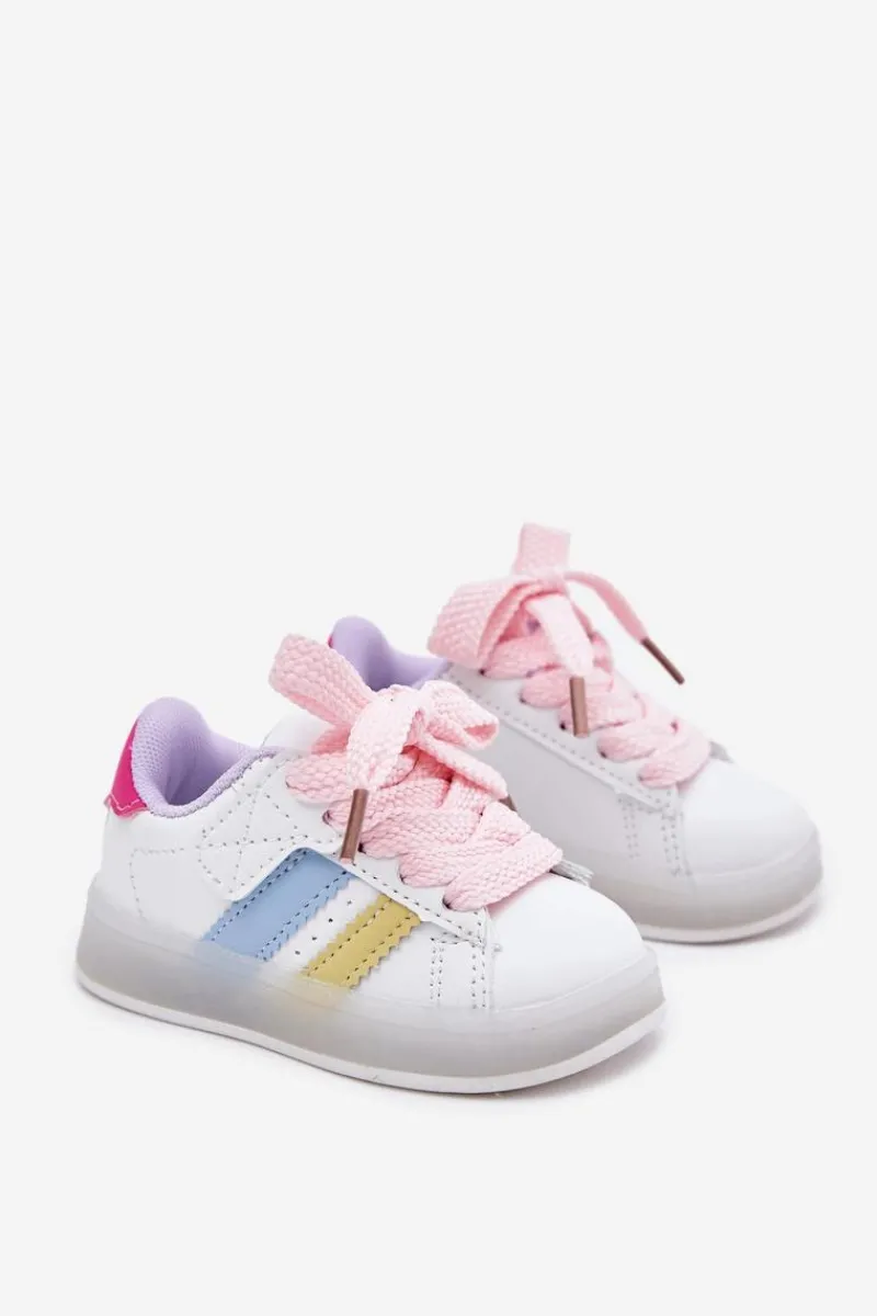 Chłopięce|Dziewczęce>Boto Buty Sportowe Sneakersy Dziecięce Ze Świecącą Podeszwą Biało-Różowe Arielle Biały