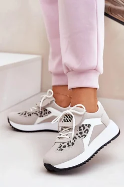 Online Boto Buty Sportowe Sneakersy Damskie Na Platformie Panterka Biało-Beżowe Pumbes