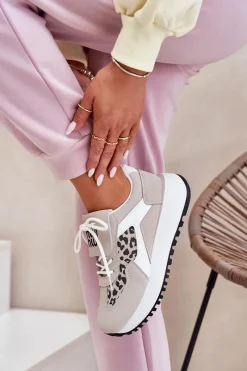 Online Boto Buty Sportowe Sneakersy Damskie Na Platformie Panterka Biało-Beżowe Pumbes