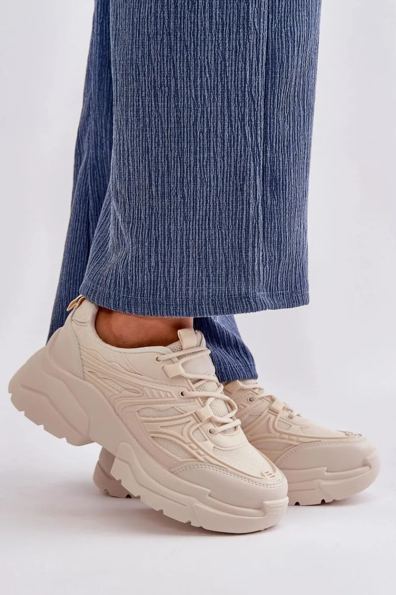Clearance Boto Buty Sportowe Sneakersy Damskie Na Masywnej Podeszwie Jasnobeżowe Lerista Beżowy