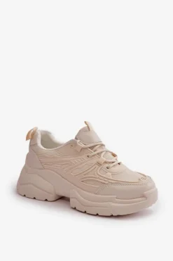 Clearance Boto Buty Sportowe Sneakersy Damskie Na Masywnej Podeszwie Jasnobeżowe Lerista Beżowy
