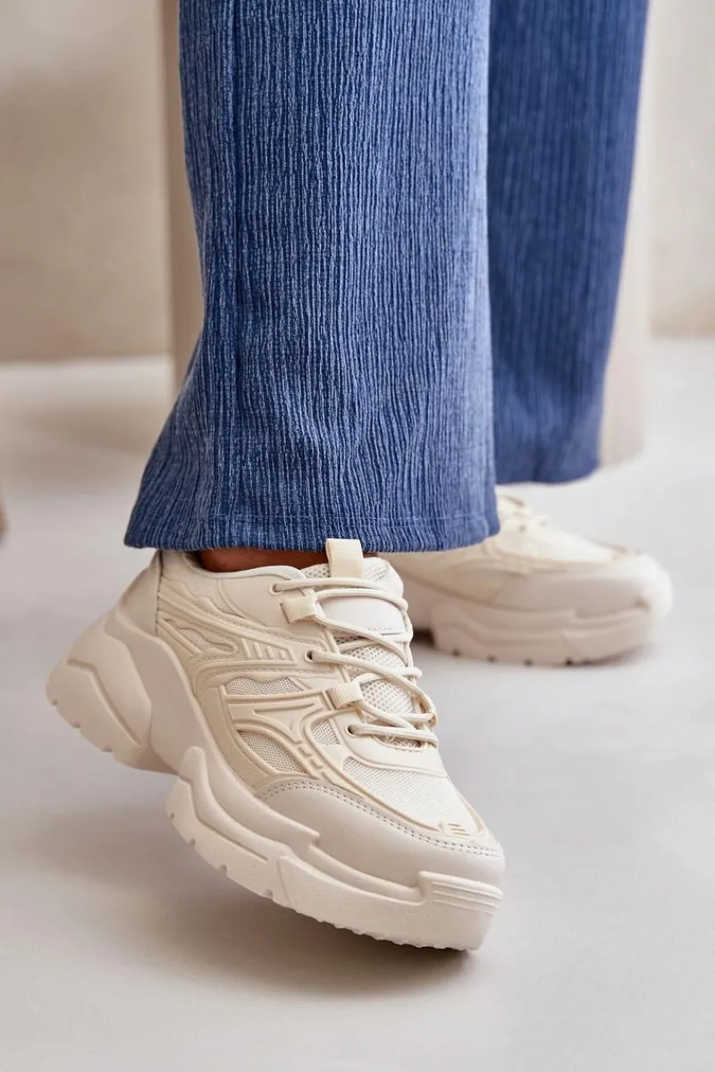 Clearance Boto Buty Sportowe Sneakersy Damskie Na Masywnej Podeszwie Jasnobeżowe Lerista Beżowy