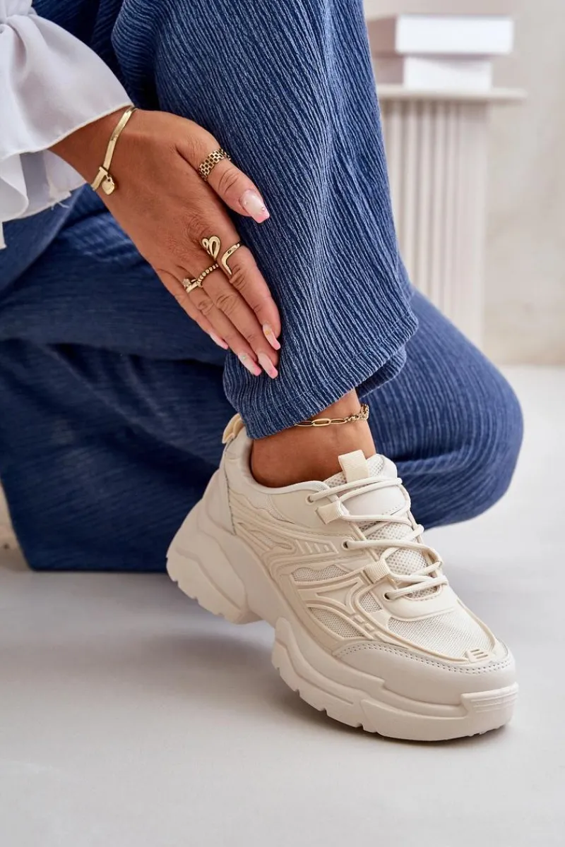 Clearance Boto Buty Sportowe Sneakersy Damskie Na Masywnej Podeszwie Jasnobeżowe Lerista Beżowy