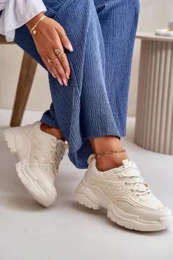 Clearance Boto Buty Sportowe Sneakersy Damskie Na Masywnej Podeszwie Jasnobeżowe Lerista Beżowy