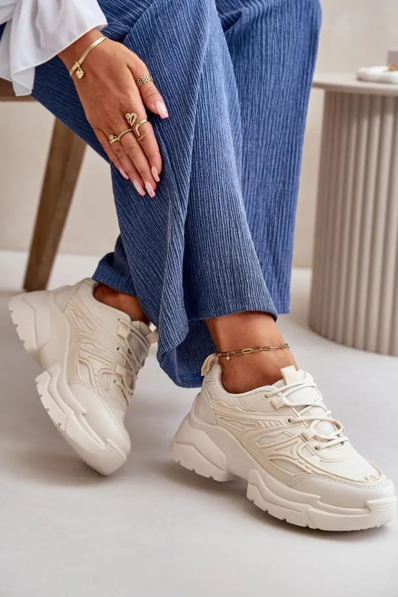 Clearance Boto Buty Sportowe Sneakersy Damskie Na Masywnej Podeszwie Jasnobeżowe Lerista Beżowy