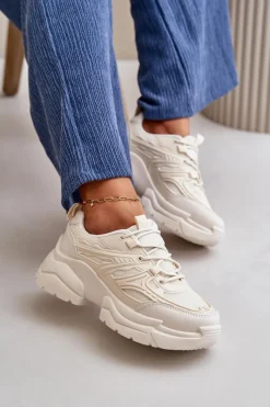 Clearance Boto Buty Sportowe Sneakersy Damskie Na Masywnej Podeszwie Jasnobeżowe Lerista Beżowy