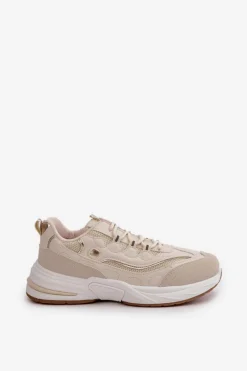 Outlet Buty Sportowe Sneakersy Eko Skórzane Beżowe Verilisse Damskie Buty Sportowe Na Platformie|Sneakersy Damskie