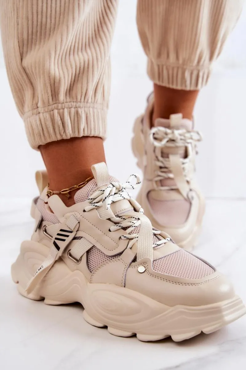 Hot Buty Sportowe Sneakersy JJ2N4082 Beżowe Damskie Sneakersy Damskie
