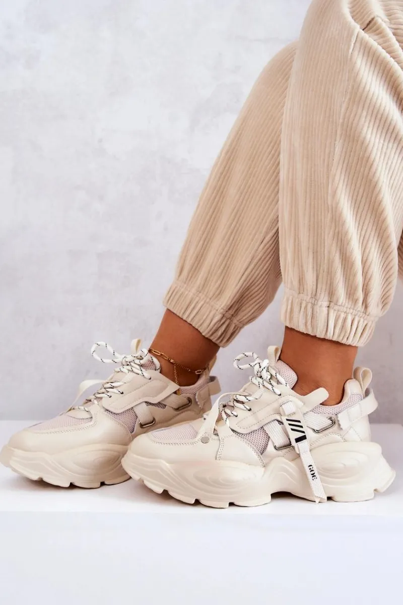 Hot Buty Sportowe Sneakersy JJ2N4082 Beżowe Damskie Sneakersy Damskie