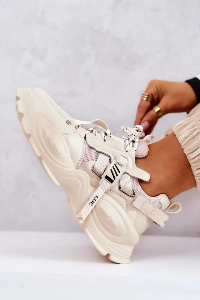 Hot Buty Sportowe Sneakersy JJ2N4082 Beżowe Damskie Sneakersy Damskie