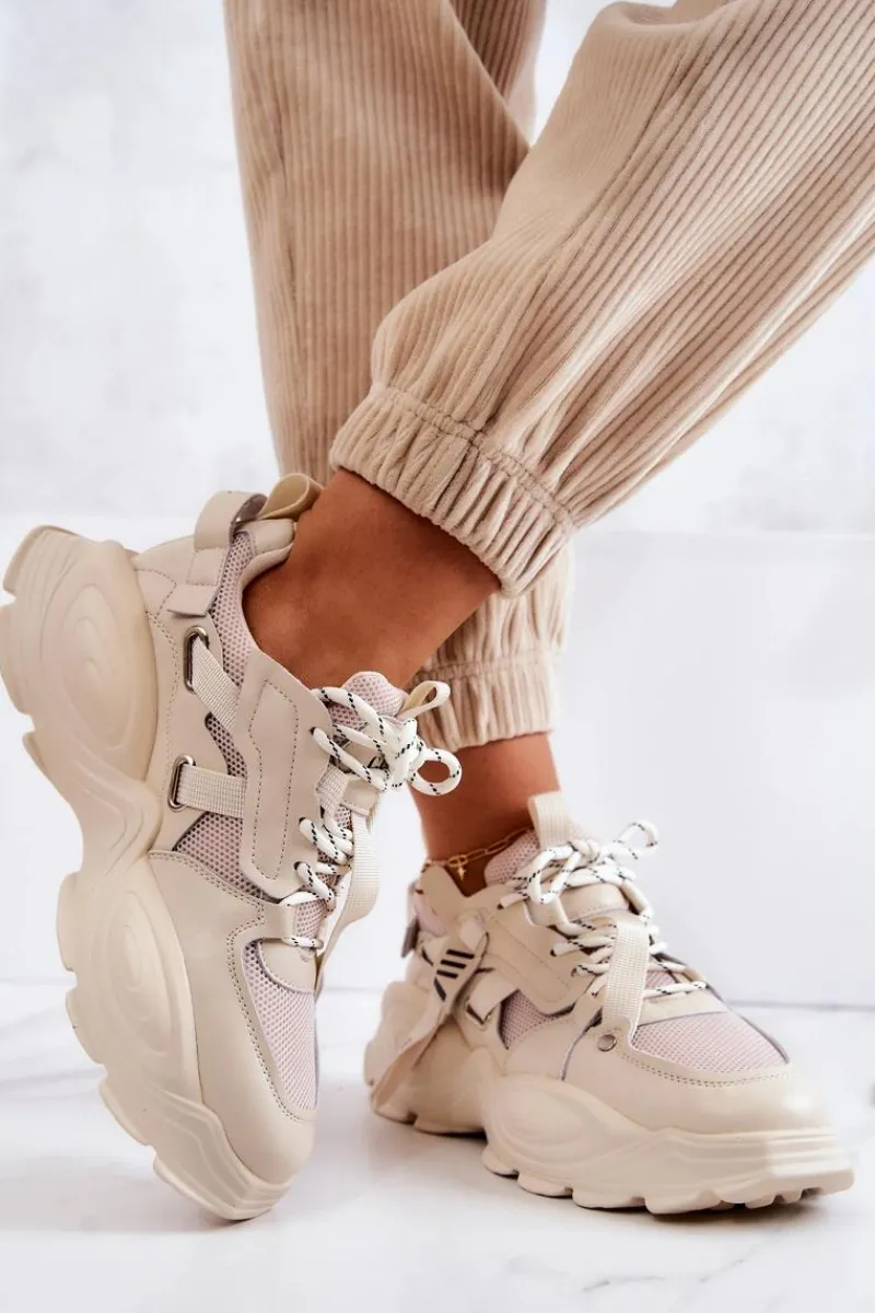 Hot Buty Sportowe Sneakersy JJ2N4082 Beżowe Damskie Sneakersy Damskie