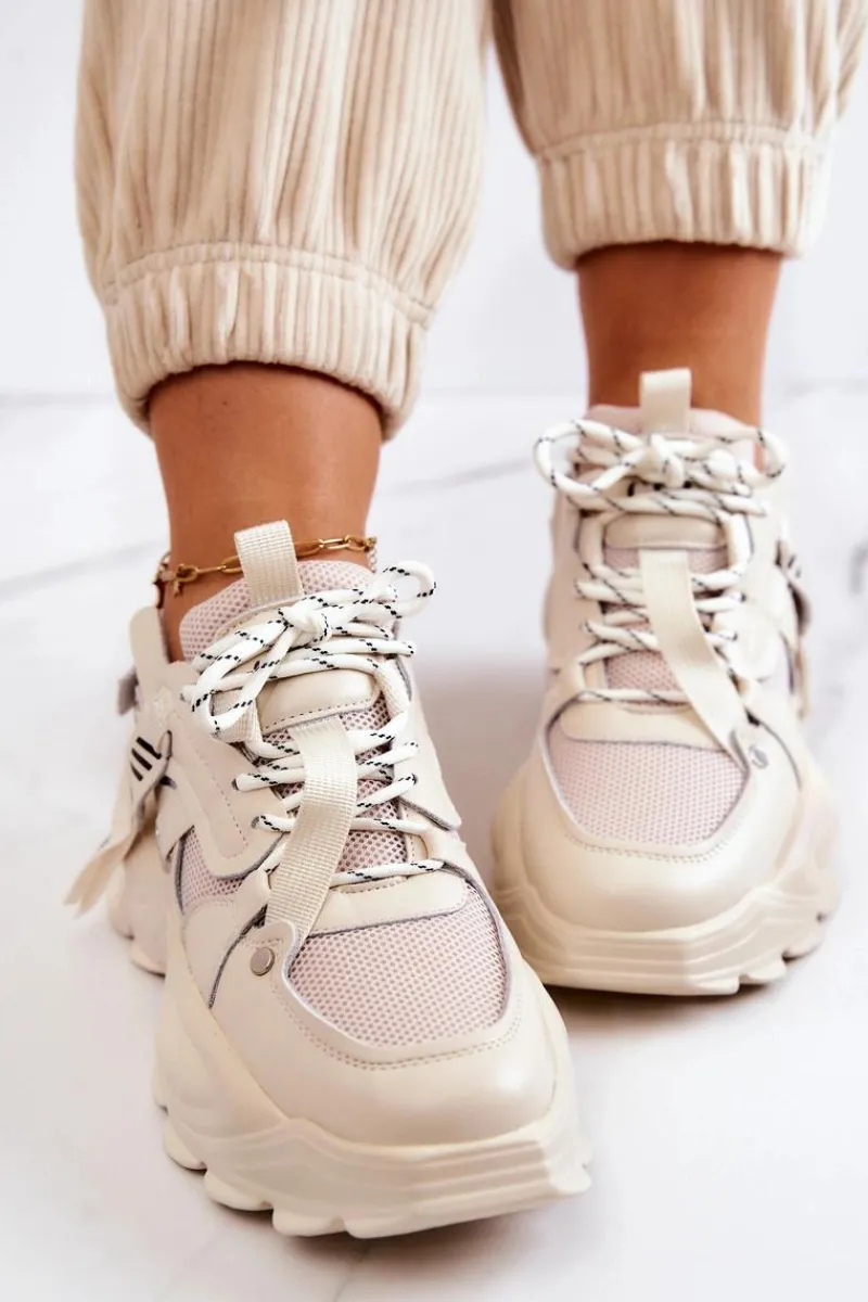 Hot Buty Sportowe Sneakersy JJ2N4082 Beżowe Damskie Sneakersy Damskie