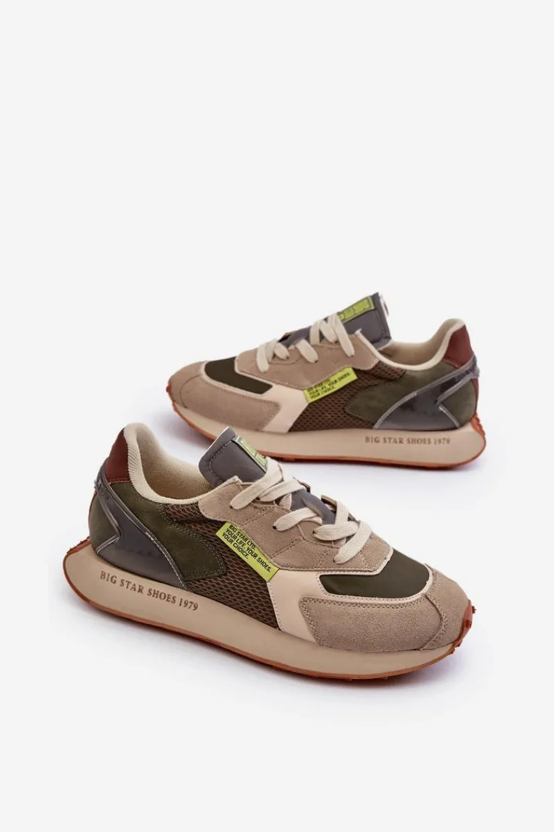 Obuwie Sportowe Męskie>Big Star Shoes Buty Sportowe Sneakersy Męskie Memory Foam System Big Star NN174345 Khaki
