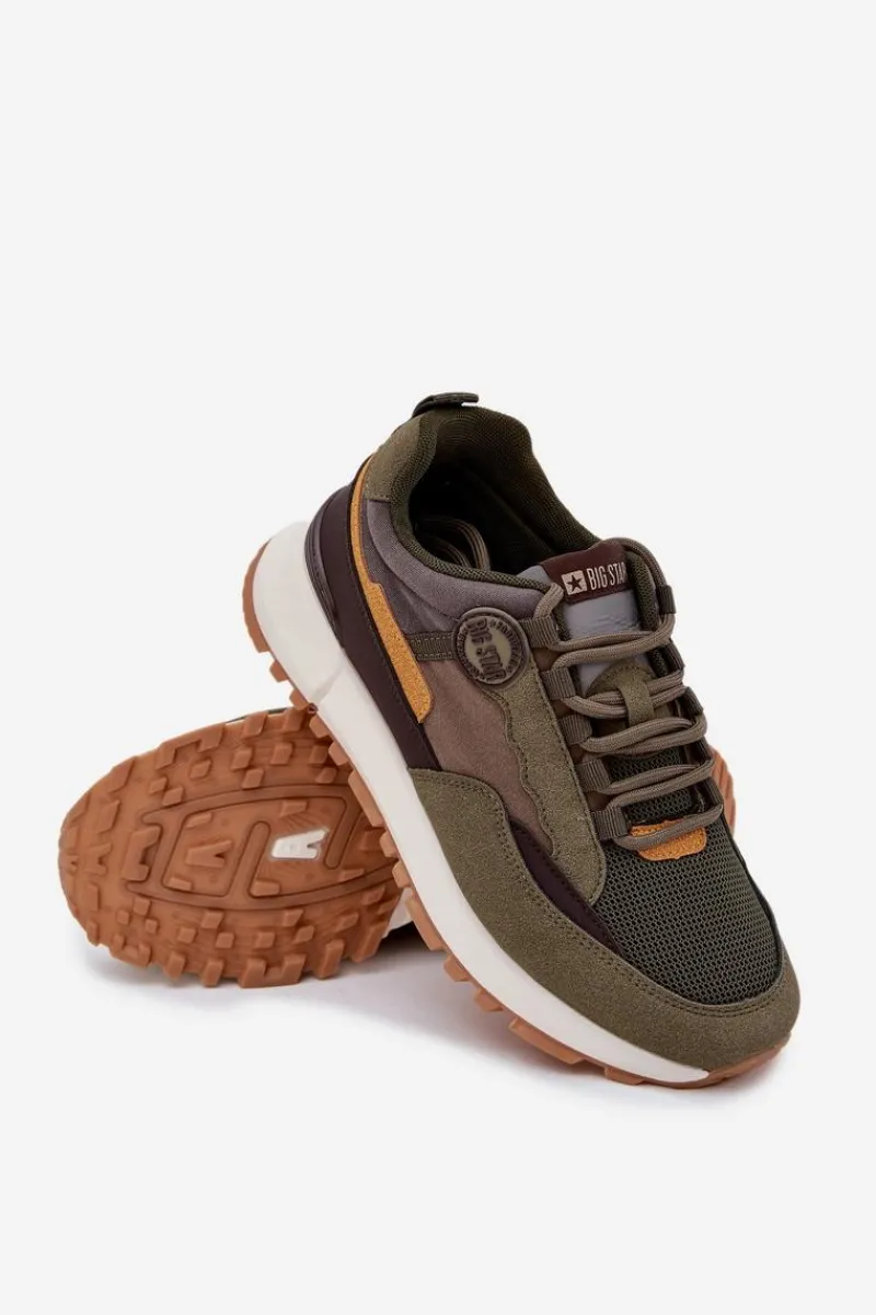 Obuwie Sportowe Męskie>Big Star Shoes Buty Sportowe Sneakersy Męskie Big Star RR174280 HI-POLY SYSTEM Ciemnozielone Zielony