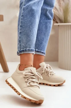 Outlet Boto Buty Sportowe Sneakersy Na Platformie Z Eko Skóry Beżowe Riadella
