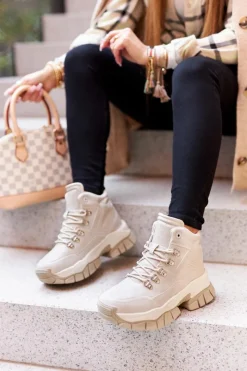 Trekkingowe Damskie|Botki Płaskie>Big Star Shoes Buty Trekkingowe Big Star II274331 Beżowe