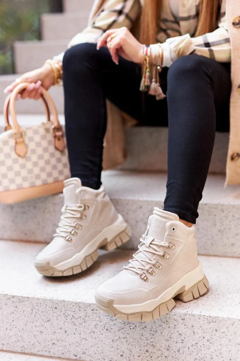 Trekkingowe Damskie|Botki Płaskie>Big Star Shoes Buty Trekkingowe Big Star II274331 Beżowe