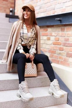 Trekkingowe Damskie|Botki Płaskie>Big Star Shoes Buty Trekkingowe Big Star II274331 Beżowe