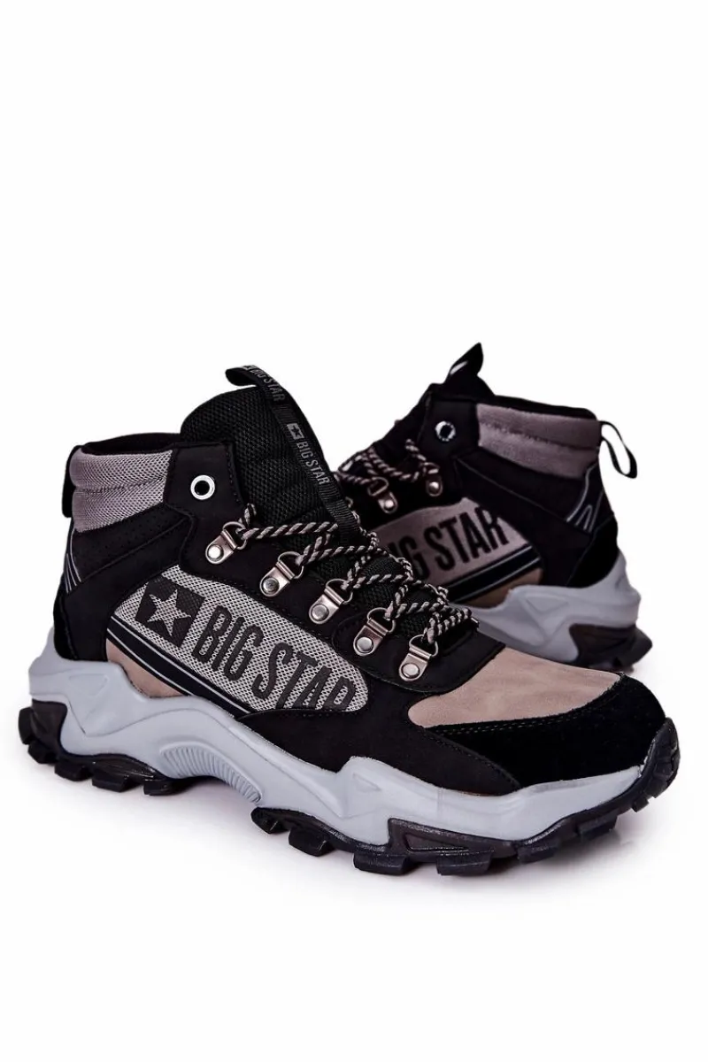 Online Buty Trekkingowe Męskie Big Star II174203 Czarno-Szare Męskie Obuwie Trekkingowe Męskie