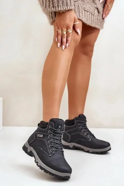 Clearance Evento Buty Trekkingowe Męskie Ocieplane Z Eko Skóry Granatowe Neramia