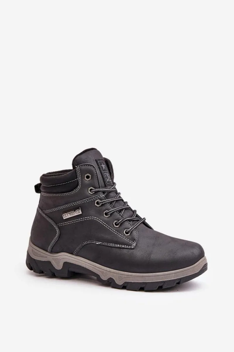 Clearance Evento Buty Trekkingowe Męskie Ocieplane Z Eko Skóry Granatowe Neramia