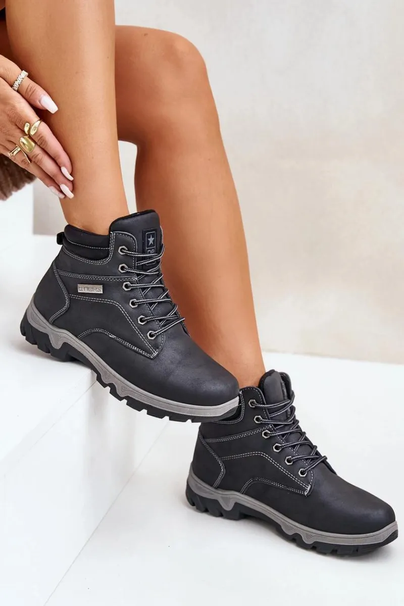 Clearance Evento Buty Trekkingowe Męskie Ocieplane Z Eko Skóry Granatowe Neramia