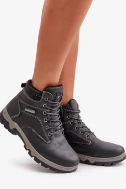 Clearance Evento Buty Trekkingowe Męskie Ocieplane Z Eko Skóry Granatowe Neramia