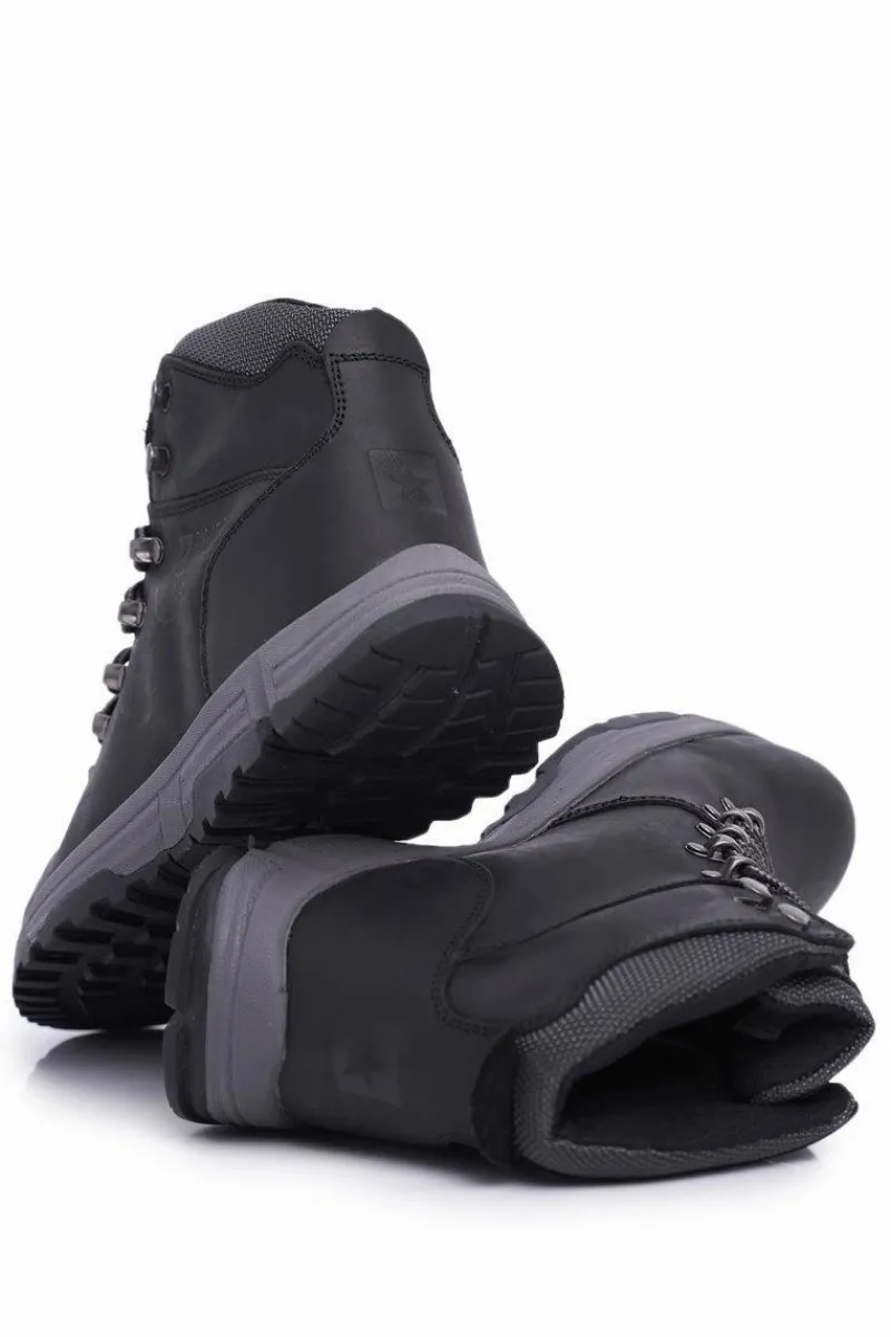 Online Buty Trekkingowe Męskie Skórzane Big Star Czarne EE174201 Męskie Obuwie Trekkingowe Męskie