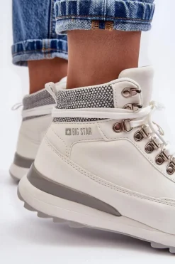 Sale Buty Trekkingowe Trapery Sznurowane Białe Big Star MM274675 Damskie Obuwie Trekkingowe Męskie|Trekkingowe Damskie