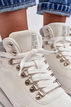 Sale Buty Trekkingowe Trapery Sznurowane Białe Big Star MM274675 Damskie Obuwie Trekkingowe Męskie|Trekkingowe Damskie