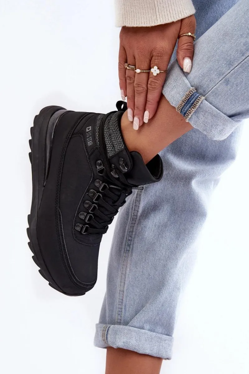 Obuwie Trekkingowe Męskie|Trekkingowe Damskie>Big Star Shoes Buty Trekkingowe Trapery Sznurowane Czarne Big Star MM274677