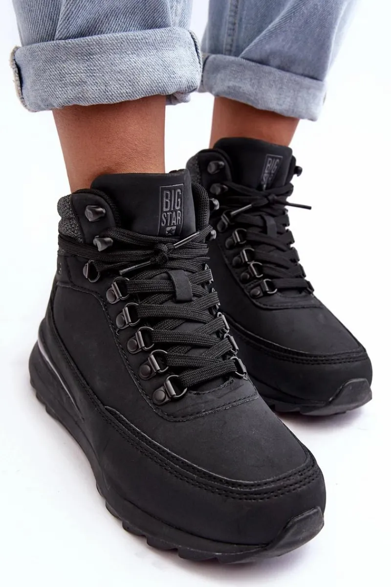 Obuwie Trekkingowe Męskie|Trekkingowe Damskie>Big Star Shoes Buty Trekkingowe Trapery Sznurowane Czarne Big Star MM274677