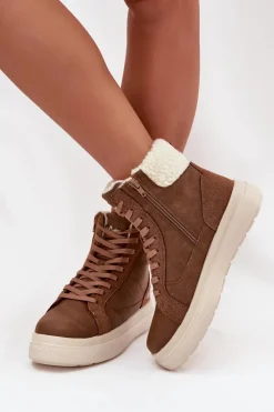 Hot Lee Cooper Buty Zimowe Damskie Z Kożuszkiem LCJ-25-01-3735 Brązowe Brązowy