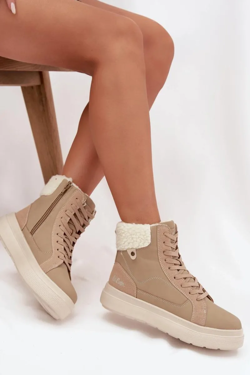 Trekkingowe Damskie|Damskie Trapery>Lee Cooper Buty Zimowe Damskie Z Kożuszkiem LCJ-25-01-3736 Beżowe Beżowy