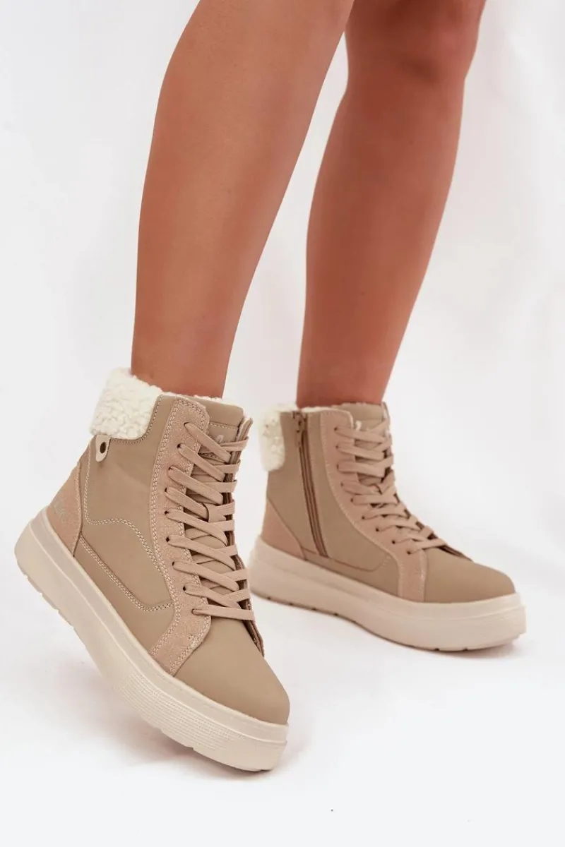 Trekkingowe Damskie|Damskie Trapery>Lee Cooper Buty Zimowe Damskie Z Kożuszkiem LCJ-25-01-3736 Beżowe Beżowy